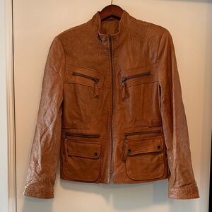 Women’s Tan Leather Zip-Front Jacket
